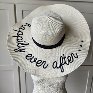 Wide-Brim Straw Sun Hat "Happily Ever After" Adjustable Wedding Honeymoon Bride